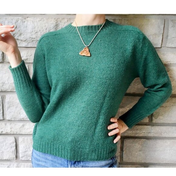 Vintage 60s Green Wool Crewneck Sweater - Picture 1 of 5